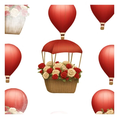 red hot air balloon and beige basket with roses sticker