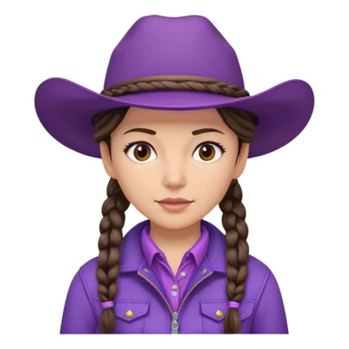 Brunette cowgirl with braids and soft purple hat and jacket sticker