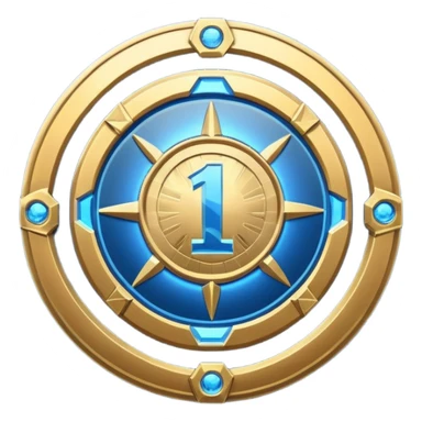 Futuristic achievement medal badge, circular shield emblem with engraved Roman numeral I and subtle “12M” detail, metallic gold and deep blue glow, sci-fi web3 game UI style, polished 3D game asset, soft energy aura, dark background, centered composition, high detail sticker