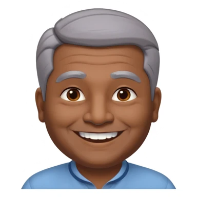 50 yr old indian man, dark skin, grey hair, big smile, white teeth, chubby, no moustache, clean shaven, young style hair, hair brushed back, 5 oclock shadow sticker