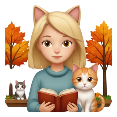 Girl with book and cat autumn vibe cozy sticker