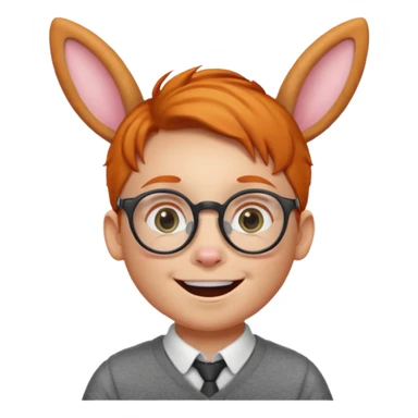 bunny ear wearing ginger small kid spectacled sticker