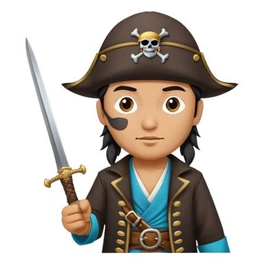 Kazakh pirate wearing traditional Kazakh hat and clothes with an eye patch and a pirate sword sticker