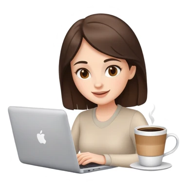 white brunette girl with laptop and coffee cheerful expression sticker