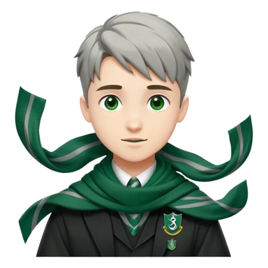 Student in Slytherin uniform with green and silver scarf falling over sticker