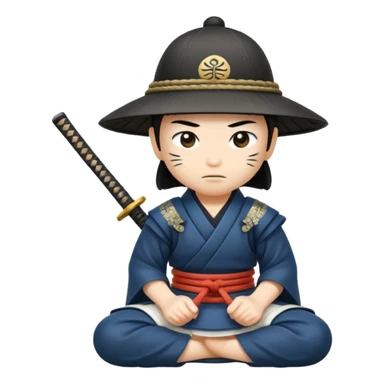 asian white skin Samurai in Hat, Samurai kneeling  sticker