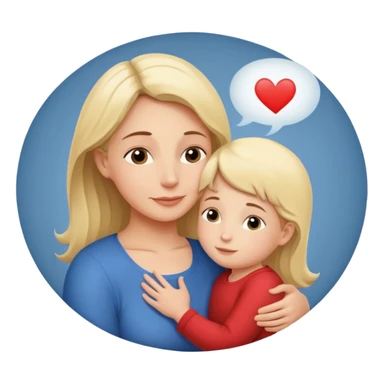 The mother and child should hug each other, and inside the speech bubble, it should say "I love you very much, Mommy" in French. sticker
