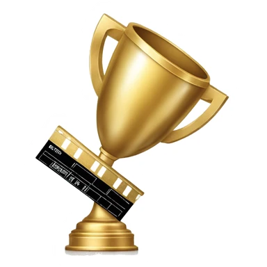"Create a sleek emoji of a golden trophy with a film reel or clapperboard, symbolizing 'Critic's Choice.' Add subtle sparkles for a touch of prestige and elegance, representing excellence in movies." sticker
