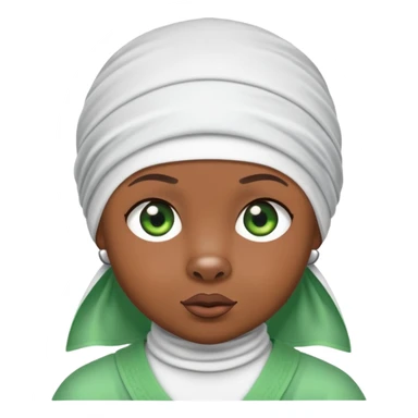 Sweet brown bear with green eyes in a stylish white durag head wrap, cool expression, iOS emoji style sticker