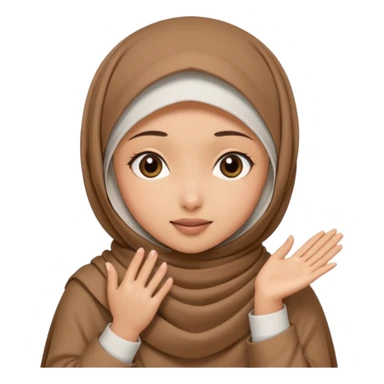 Hijabi girl sitting.     head covered
hands pulling the fabric in
shy-but-dramatic energy
“no cameras pls” but in a cute way
soft + mysterious vibe sticker