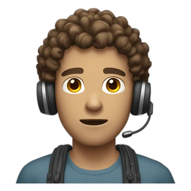 curly brown short hair guy with a headset angry sticker