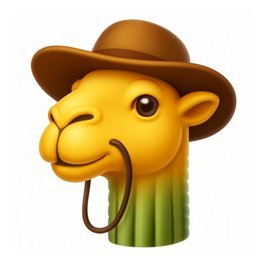 Make a camel emoji exactly like the reference image, in iOS emoji style. Same face, neck, and expression, smooth and shiny. sticker