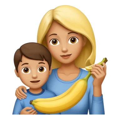 create a mother and boy mother giving banna to his son sticker