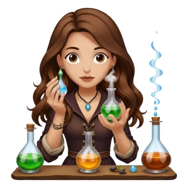 alchemist woman long wavy brown hair tattoos tasting potion drop sticker