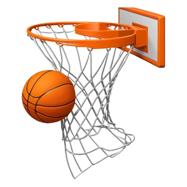 A close-up shot of a basketball soaring through the air and perfectly swishing into the basketball net. The ball is in mid-motion, with the net gently moving as the ball makes contact. The background shows a vibrant court with clear markings, capturing the excitement of a successful shot sticker