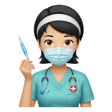 a modern day asian woman nurse holding a vaccination needle sticker