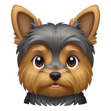 Yorkie with lowered down ears, mostly dark and grey, small sticker