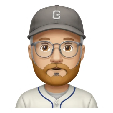 male full gray beard glasses and baseball cap sticker