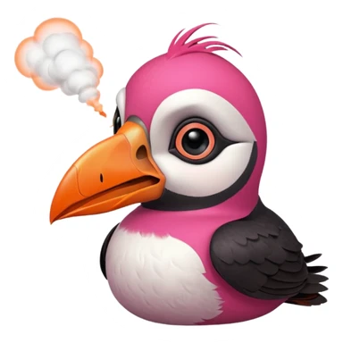 pink puffin angry blow steam nose beak sticker