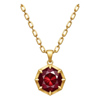 pulsing garnet with ancient passion and quiet strength, golden chain shimmers like starlight sticker