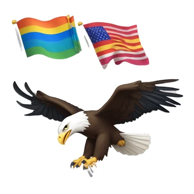bald eagle in flight grasping three different flags: 1. pride flag, 2. trans flag, and 3. earth flag with talons  sticker