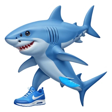 Shark emoji with two legs and blue Nike shoes on his feet sticker
