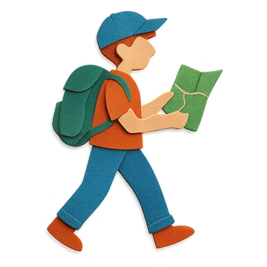 a student travelling, paper craft style sticker