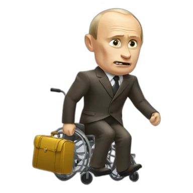furious vladimir putin monke in golden wheelchair with suitcase sticker