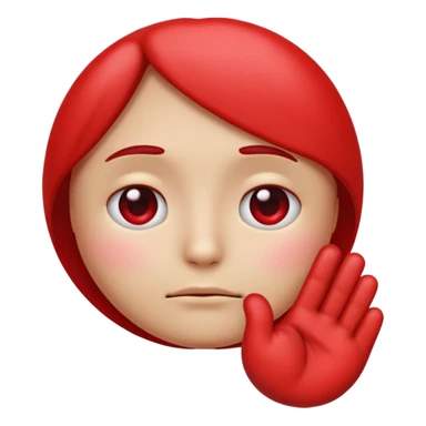 A red emoji that is sad and has a hand making a heart sticker