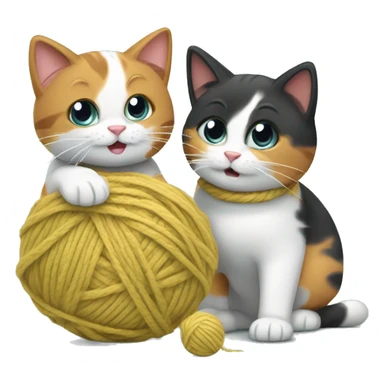Two calico cats playing with ball of wool sticker