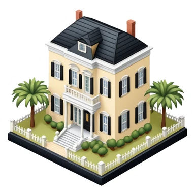 Savannah Georgia mansion, isometric dollhouse-style, realistic sticker