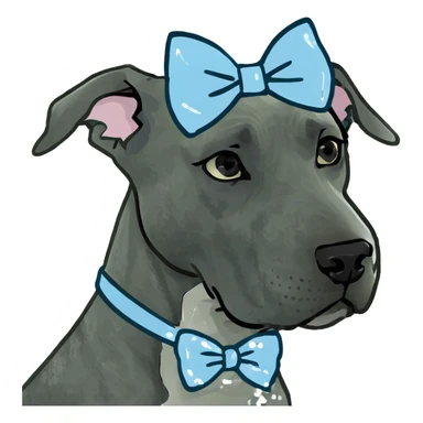 Blue Great Dane dog with a sparkly bow on its ear, 3D style sticker
