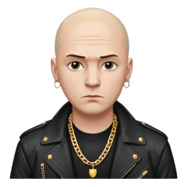 Bald Russian 1990s gangster emoji, leather jacket, , serious face sticker