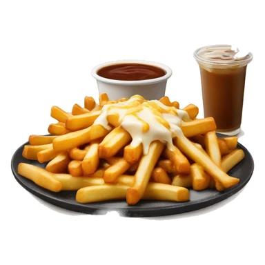 “Poutine with fries, cheese curds, and gravy, served in a simple and vibrant style.” sticker