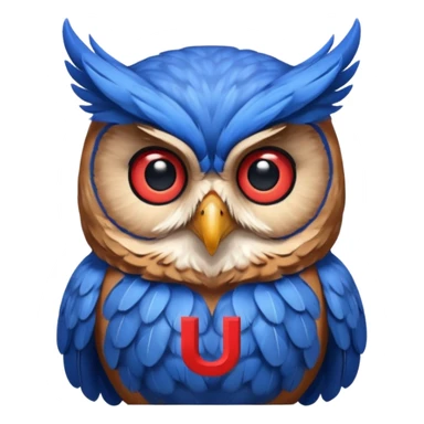 Quiero un búho con una camiseta azul y el medio que diga una u gigante y roja sticker