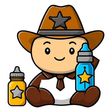 sheriff badge with star and baby feeding bottle in center sticker
