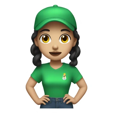Make a brat inspired emoji that has charli xcx wearing a green brat shirt sticker