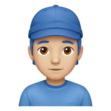This is a cartoon-style avatar wearing a blue cap and a matching blue shirt, with a neutral expression. sticker