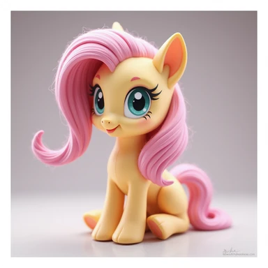 realistic style Fluttershy sitting and looking shy, no background, transparent sticker