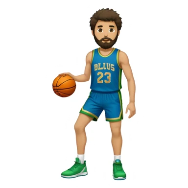 full body wHITE MAN WITH GOLD TEE BEARD DARK SHAGGY HAIR BASKETBALL PLAYER WEARING BLUE AND GREEN UNIFORM sticker