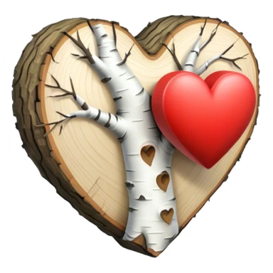 read realistic heart with birch trea texture sticker