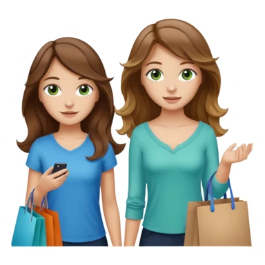 make me and my best friend togheter i have brown hair that falls on my shoulders and BROWN eyes and she has really long wavy brown hair with a little blonde and green/blue eyes we are shopping and i have BROWN eyes and i am taller than her sticker