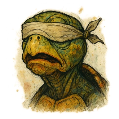 blind turtle face, expressive, creative style, imaginative, unique artistic interpretation, visually distinctive sticker