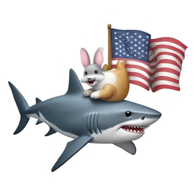 a shark with a rabbit riding on top of him with an American flag sticker