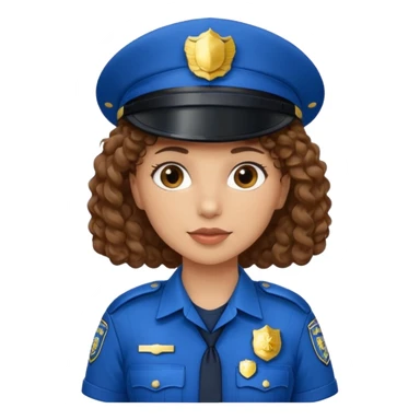 curly brown haired female police officer blue uniform and hat sticker