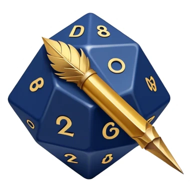 A golden quill crossing with a d20 that has no marks or numbers
Color: Gold and deep navy blue sticker