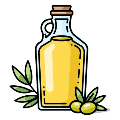 Olive oil bottle with olives beside it sticker