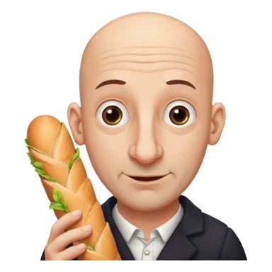 Generate me a bald Jewish man with a big nose holding a baguette sticker