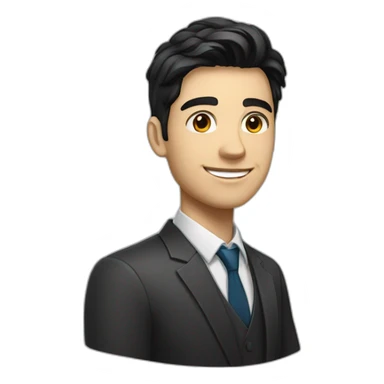 A smiling bank employee A young man at the age of 22 ,small white skin, medium black hair with simple red streaks  sticker