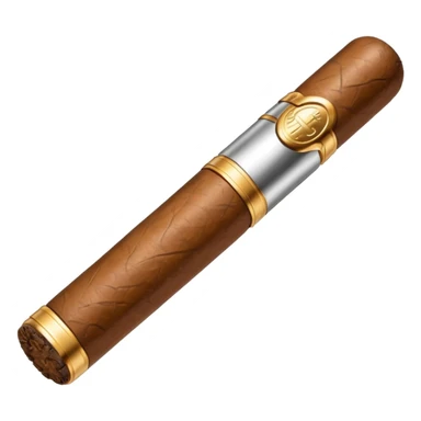 A luxury cigar emoji made of silver chrome, smooth metallic texture, minimal shape, glossy reflections, rich swag aesthetic, iOS emoji style, centered, clean white background sticker